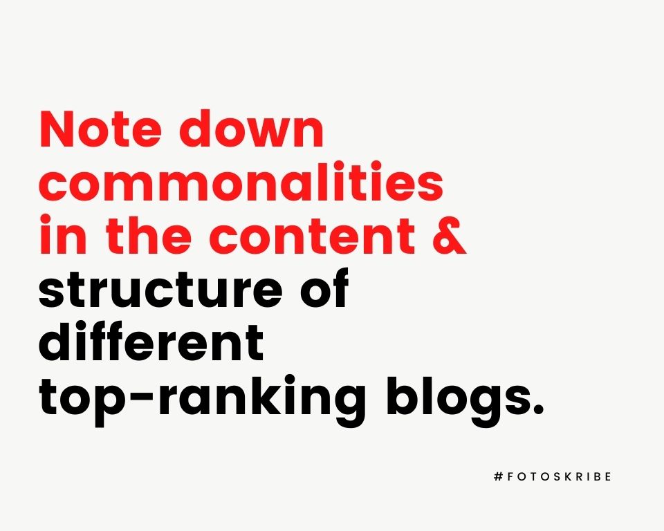 Infographic stating note down commonalities in the content and structure of different top-ranking blogs.