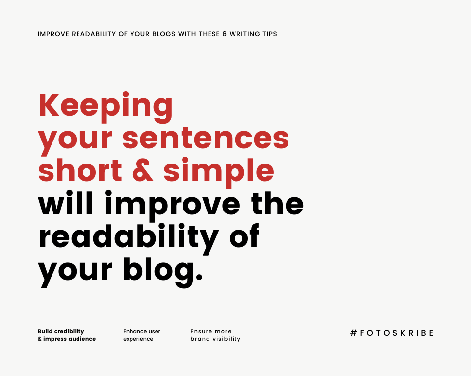 Infographic stating keeping your sentences short and simple will improve the readability of your blog