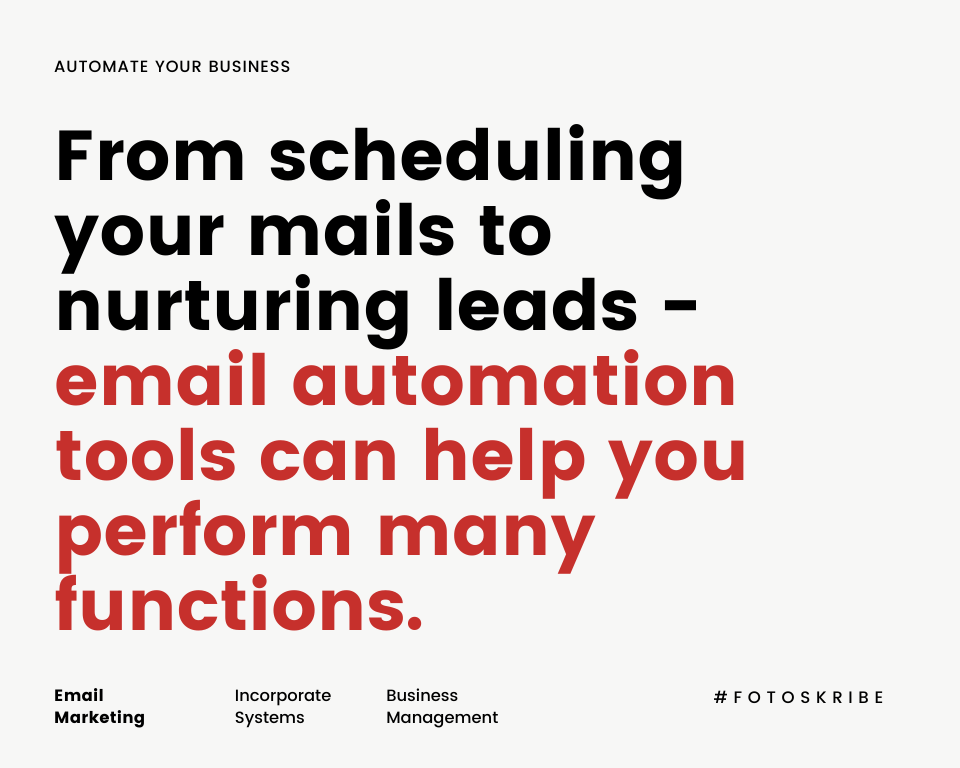 Infographic stating from scheduling your mails to nurturing leads, email automation tools can help you perform many functions