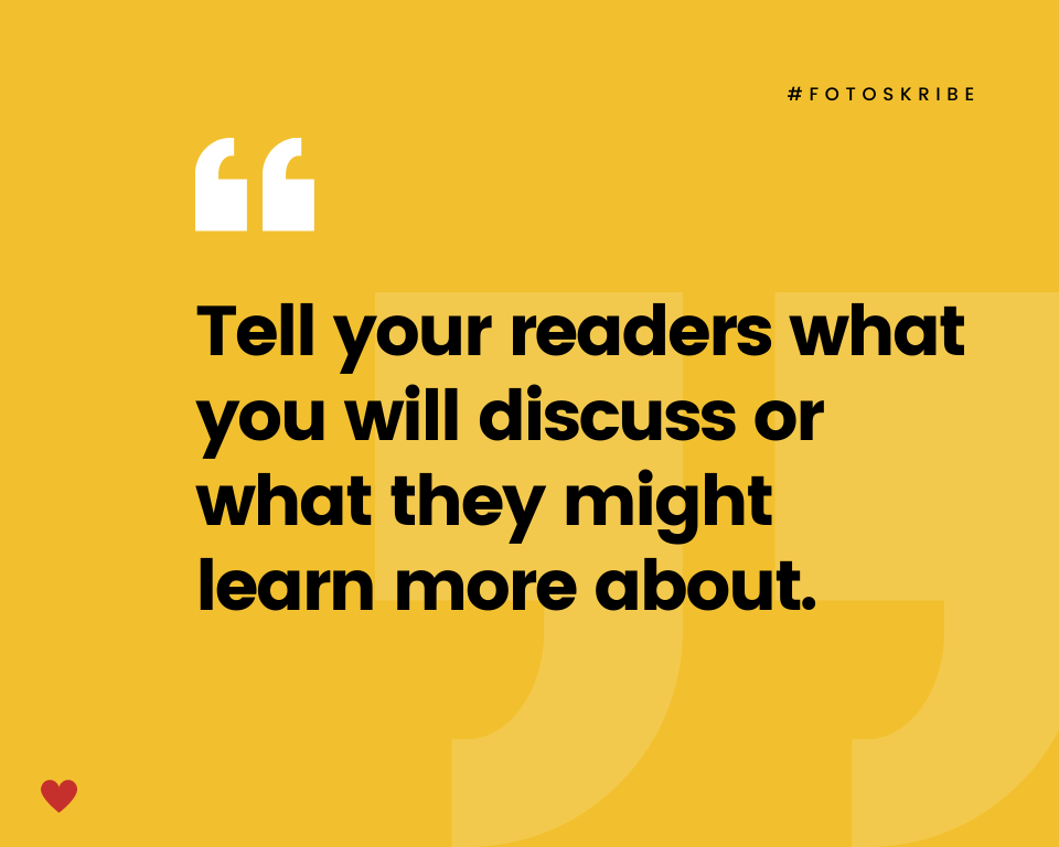 Infographic stating tell your readers what you will discuss or what they might learn more about