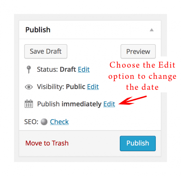 Choose the edit option to change the date & time to publish