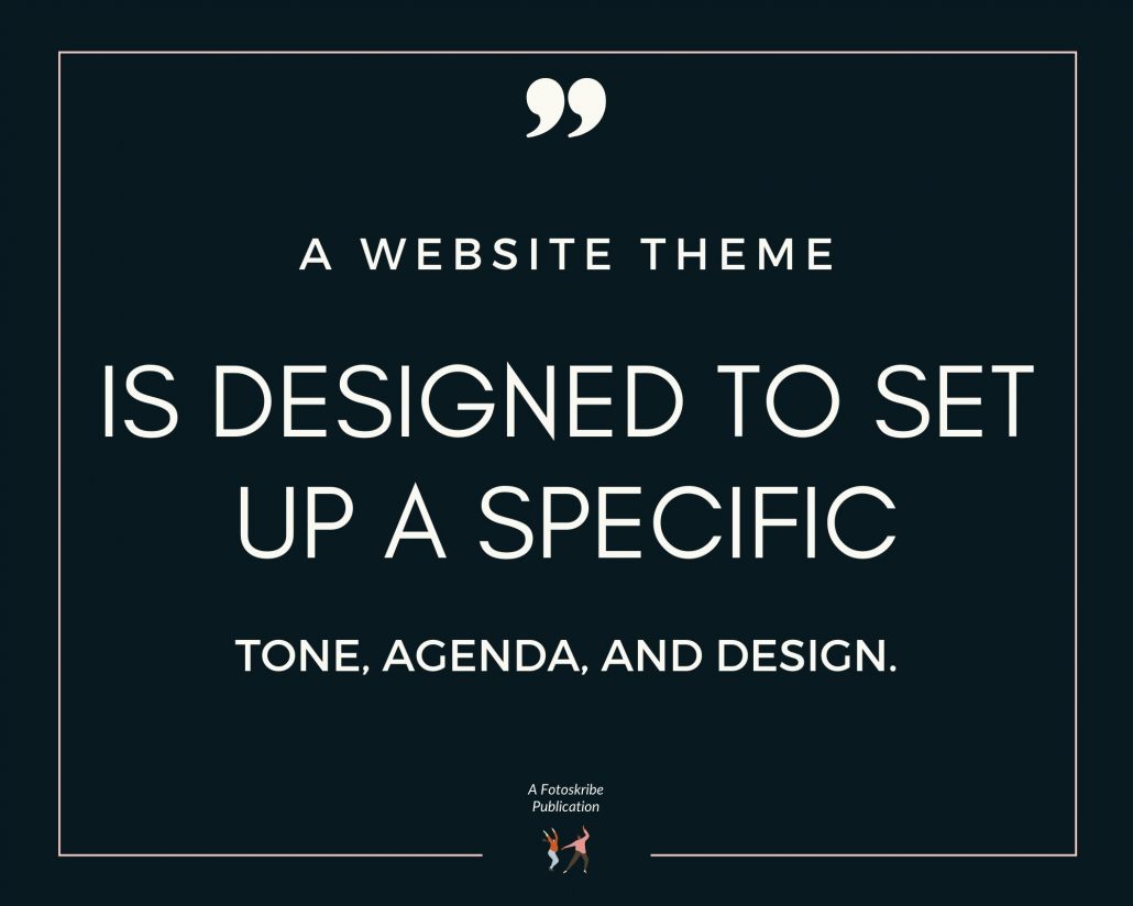 Infographic stating a website theme is created to set up a specific tone, agenda, and design.