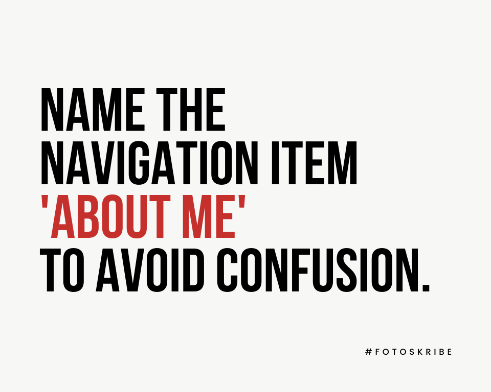 Infographic stating name the navigation item 'about me' to avoid confusion