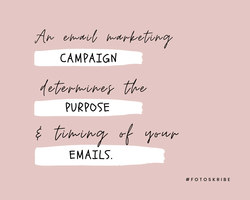 Infographic stating an email marketing campaign determines the purpose and timing of your emails﻿