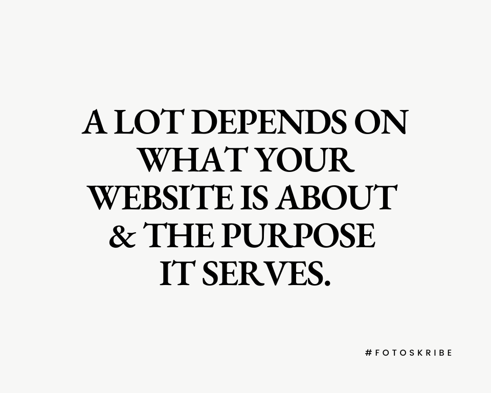 Infographic stating a lot depends on what your website is about and the purpose it serves
