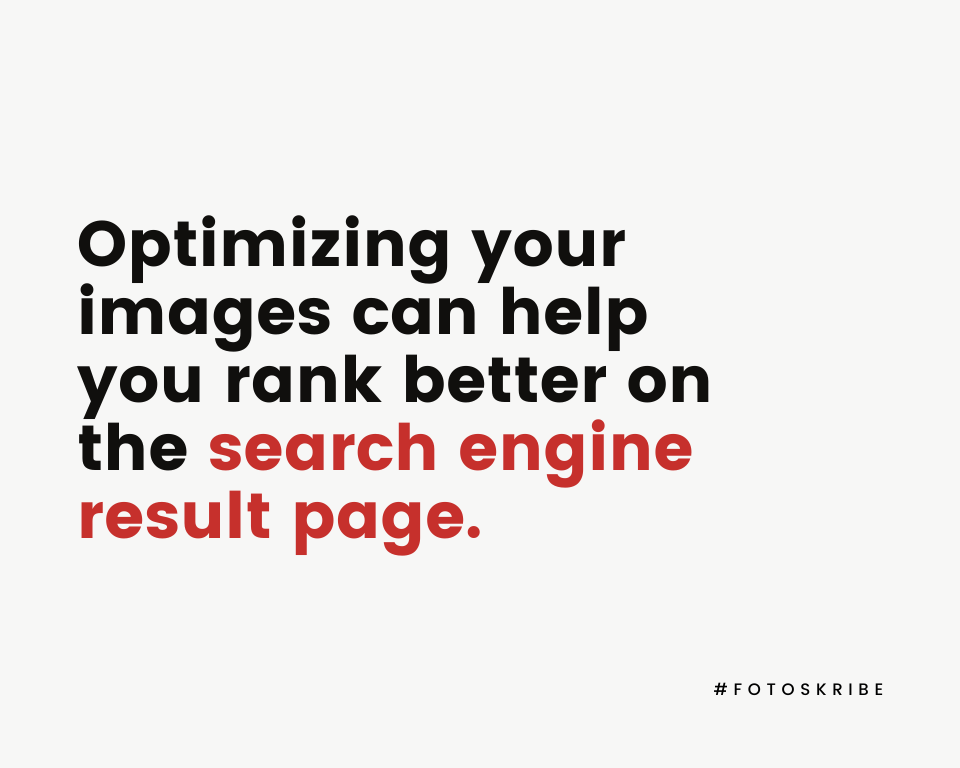 Infographic stating optimizing your images can help you rank better on the search engine result page