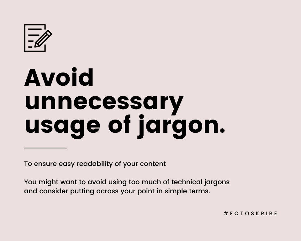 Infographic stating to ensure easy readability of your content, avoid unnecessary usage of jargon
