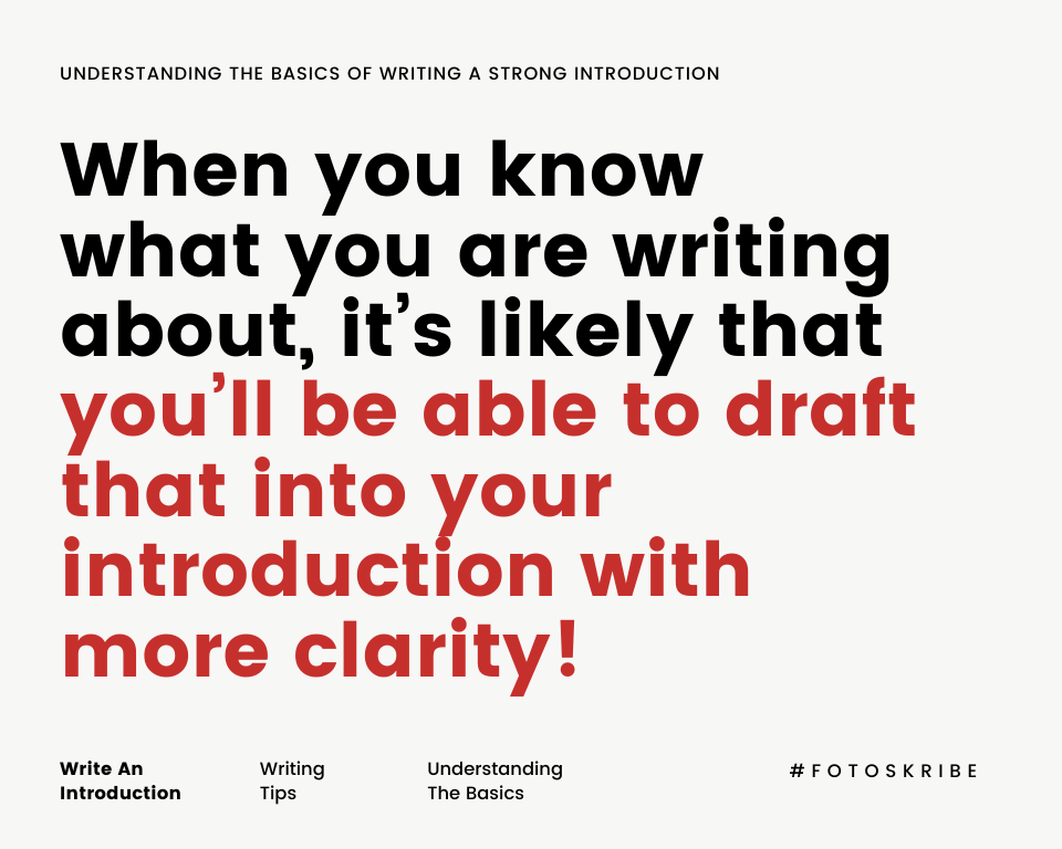 Infographic stating when you know what you are writing about, it’s likely that you’ll be able to draft that into your introduction with more clarity