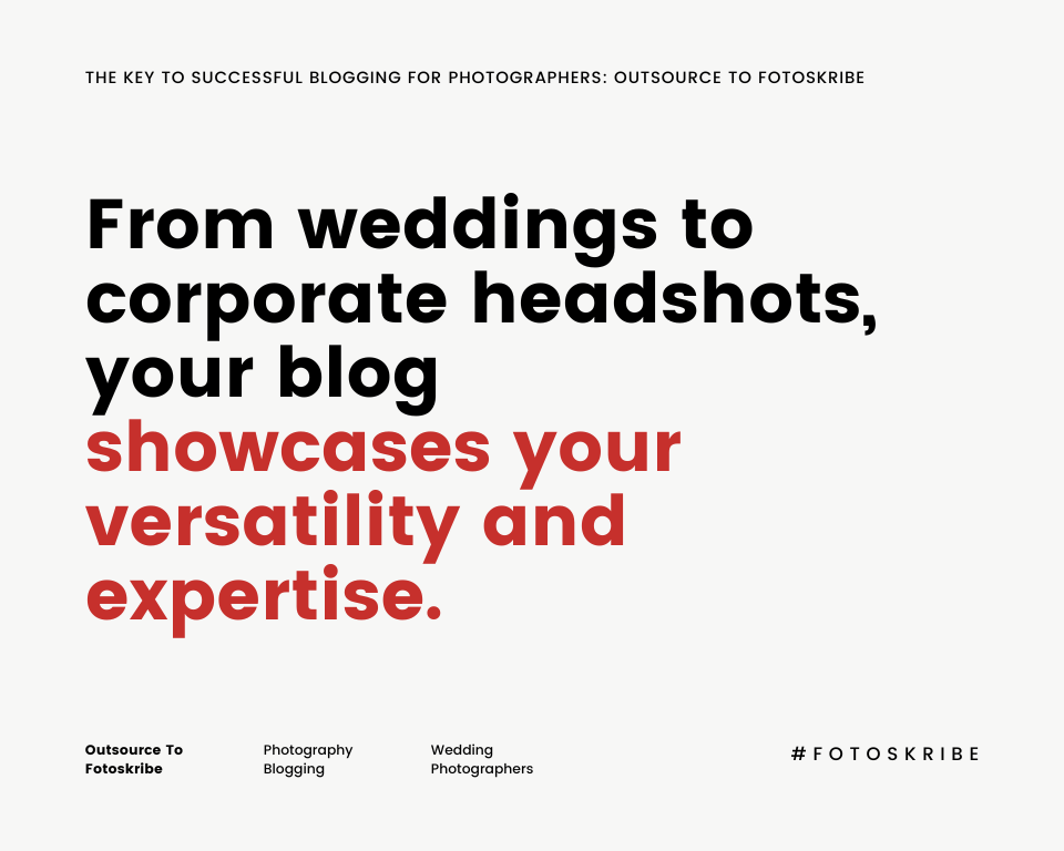 infographic stating from wedding to corporate headshots your blog showcases your versatility and expertise